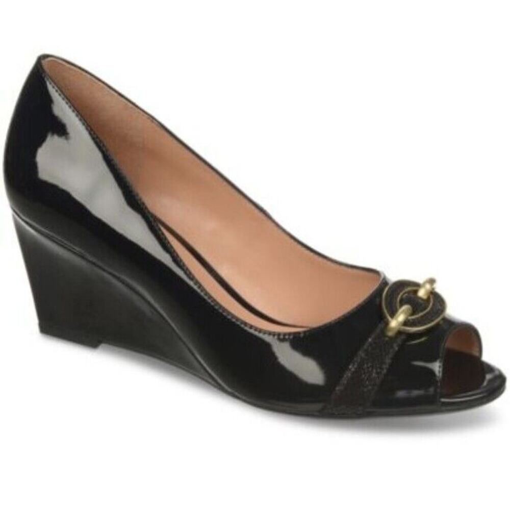 Naturalizer Excel, Women's Patent Wedge Shoes, Black, Size 7.5 W